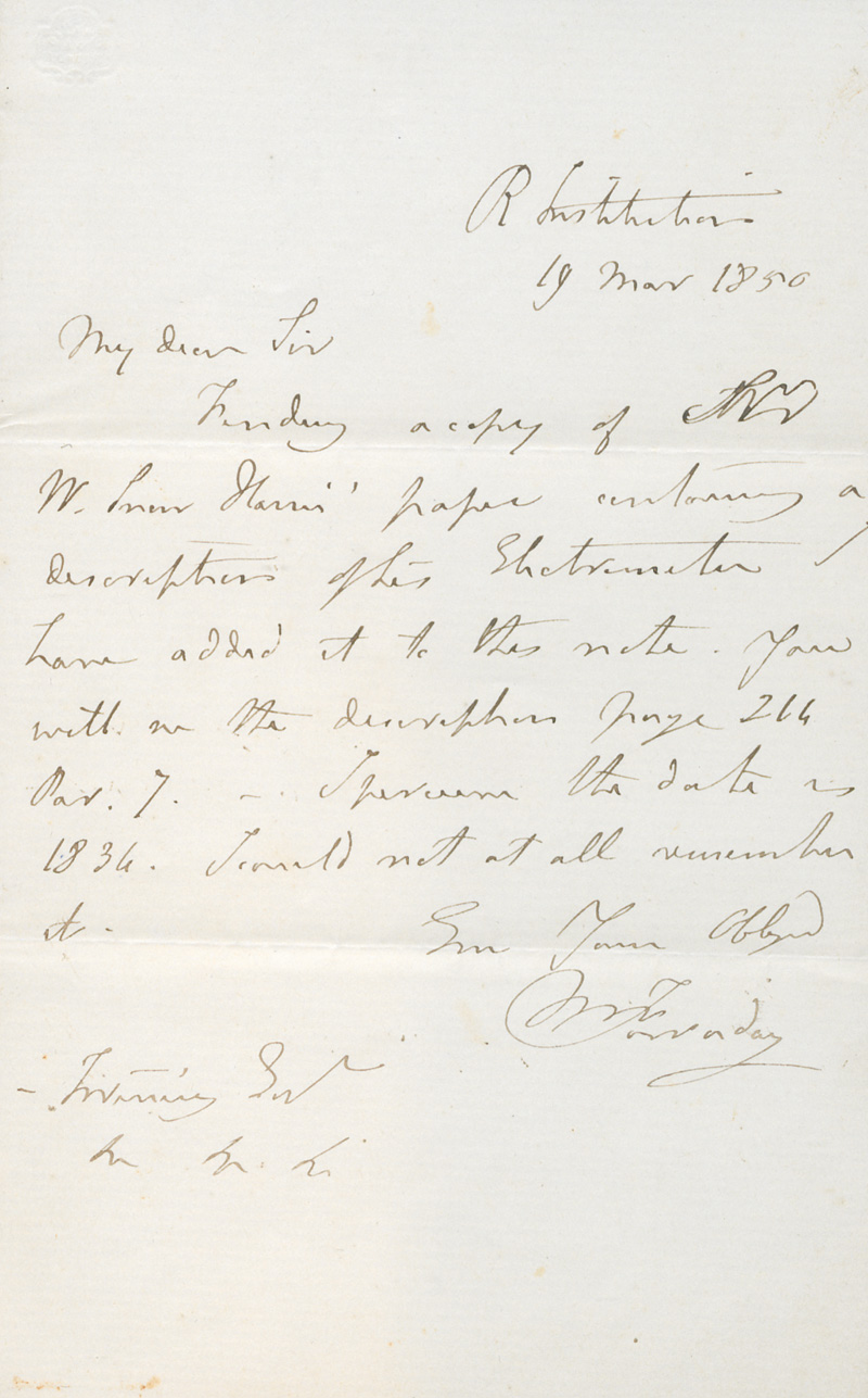 Lot 2562, Auction  127, Faraday, Michael, Brief an einen Mr. Irving. 1856