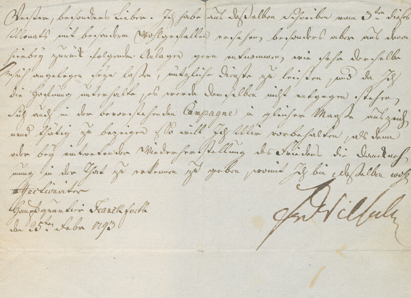 Lot 2589, Auction 127, Friedrich Wilhelm II., König von Preußen, Brief an einen Gefolgsmann Hauptquartier Frankfurt 1793