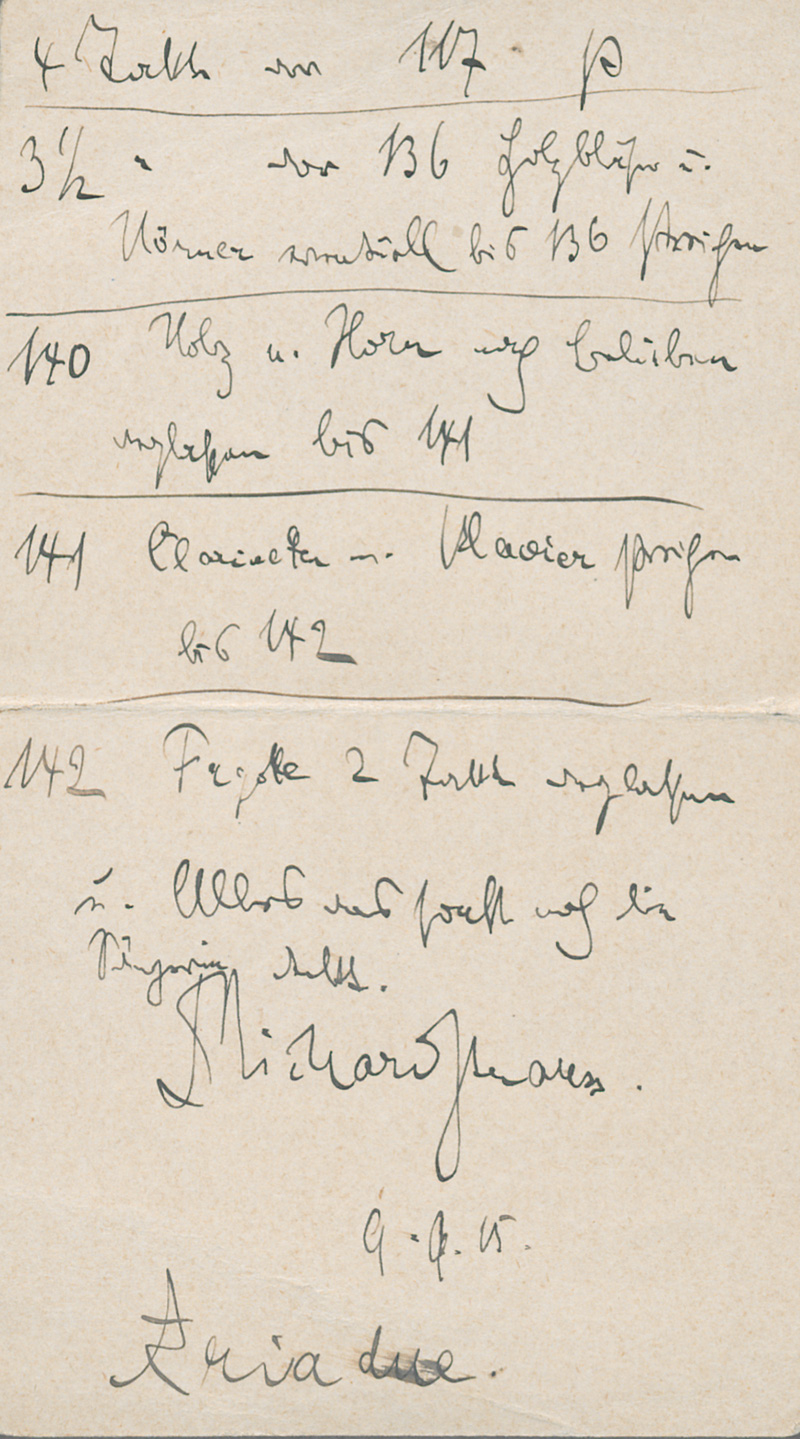 Lot 2652, Auction 127, Strauss, Richard, Signierte musikalische Anweisungen zur "Ariadne". 1915