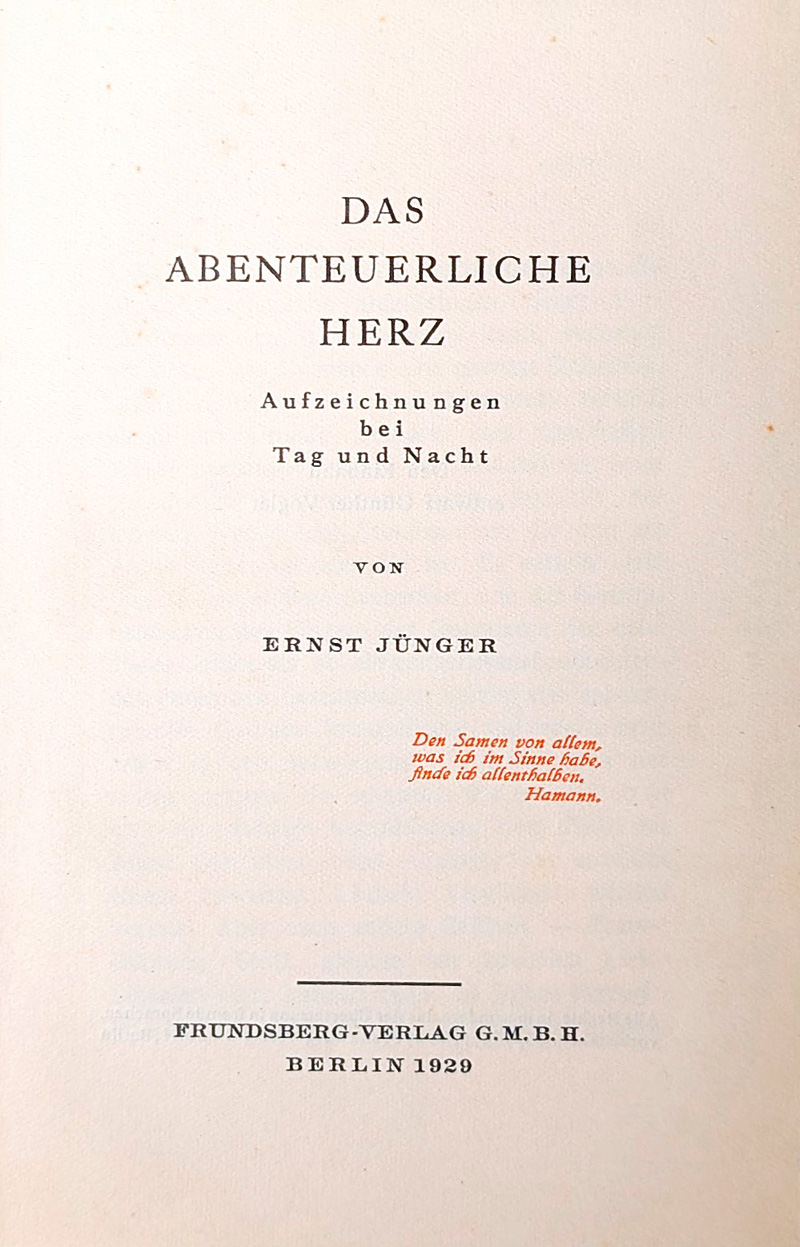 Lot 3168, Auction  127, Jünger, Ernst, Das abenteuerliche Herz